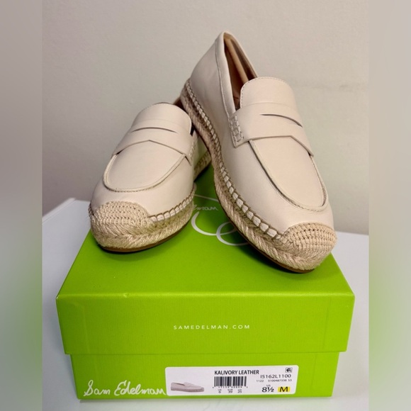 NWB Sam Edelman Kai espadrille cream off white flat leather loafer size 8 1/2 - Picture 2 of 8
